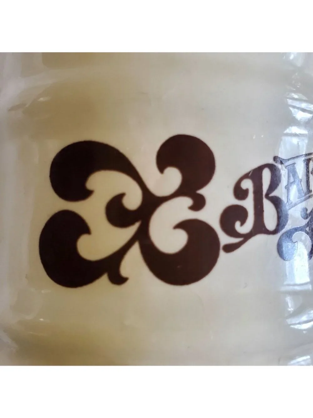 Vtg NOS Barber Shop Shaving Mug Brown on ivory Gold Rim 15 oz Ceramic Cup READ
